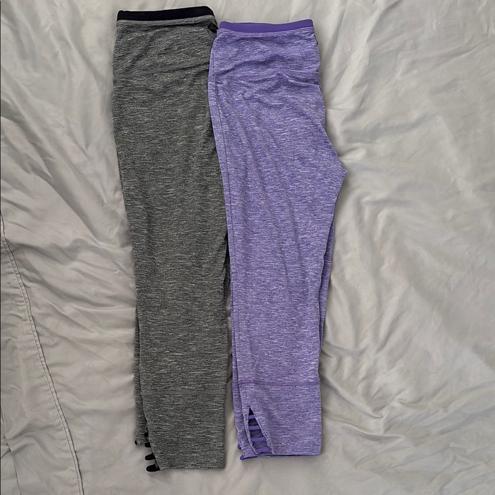 2 Prana Gray and Purple Leggings Stretchy Athletic Wear